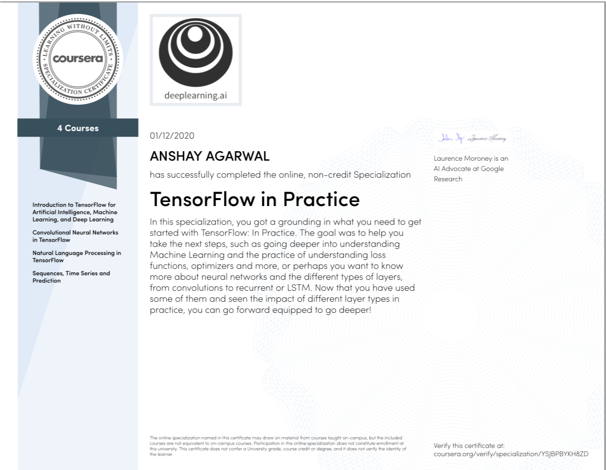 Tensorflow in Ppractice Specialization